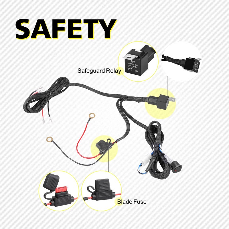AKD Part Wiring Harness 2 Leads, AKD Part Light Bar Wire Harness Kit for LED Light Bar Fog Lights w/ 12V 40A Relay Fuse Rocker Switch Wiring Harness for ATV UTV SUV Offroad Trucks Pickup Boat - Image 3